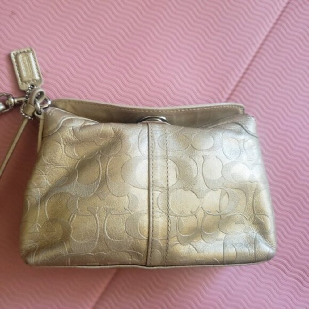 Coach Y2K Gold Leather Legacy Foldover Wristlet with Turn Lock Mini Bag - Picture 4 of 14